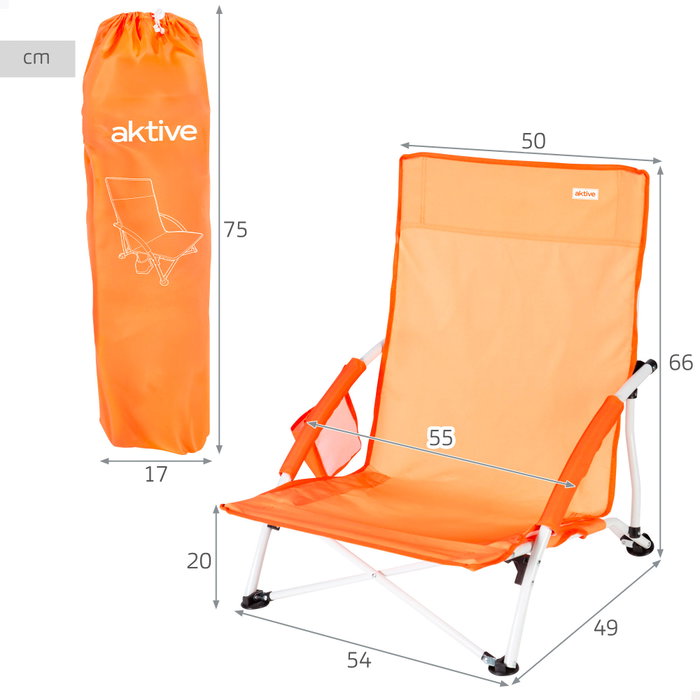 AKTIVE Silla de playa plegable naranja 50x49x66cm