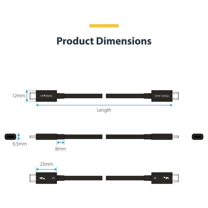 StarTech.com Cable Thunderbolt 5 TBLT5MM1M240W de 1 m, 80-120 Gbps, 240W, Negro