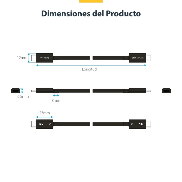 StarTech Cable Thunderbolt 5 de 1m, 80-120 Gbps, 240W, Negro StarTech Cable Thunderbolt 5 de 1m, 80-120 Gbps, 240W, Negro