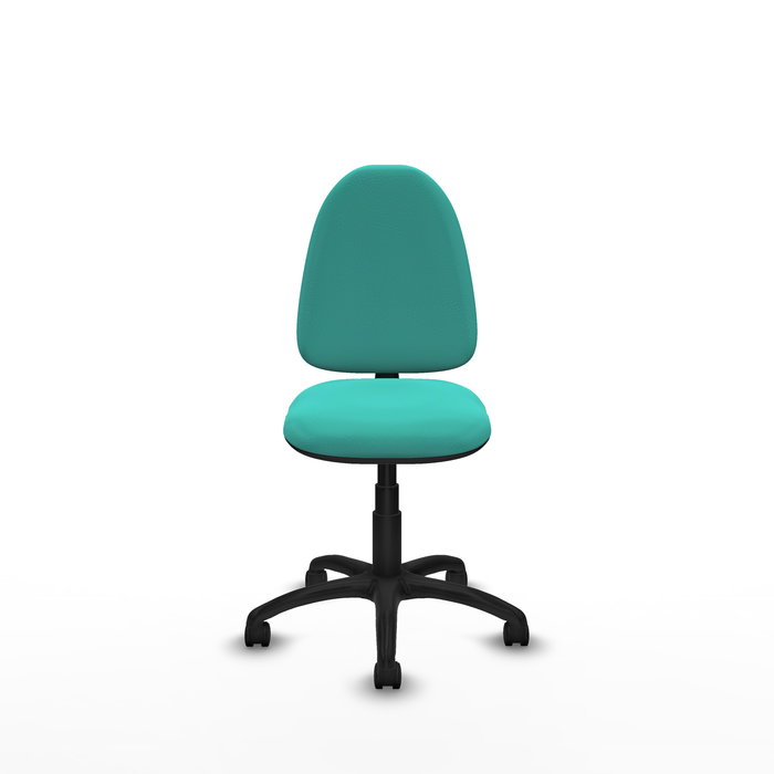 Silla de oficina Aýna con mecanismo Contacto permanente básico tapizada con Similpiel color Turquesa. Equipada con Base poliamida negra, Sin brazos y Ruedas de nailon 50 mm Silla de oficina Aýna con mecanismo Contacto permanente básico tapizada con Similpiel color Turquesa. Equipada con Base poliamida negra, Sin brazos y Ruedas de nailon 50 mm