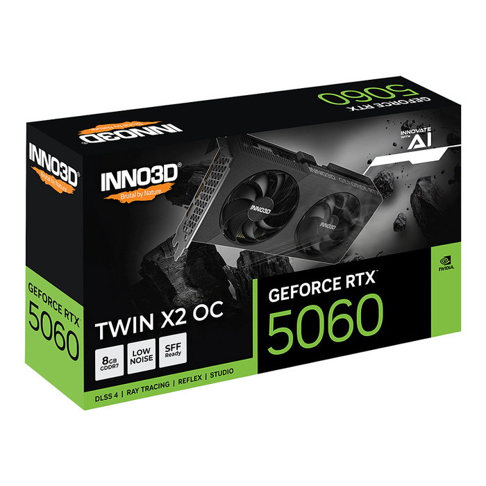 Inno3D GeForce RTX 5060 TWIN X2 OC V2 8GB GDDR7 - Tarjeta Gráfica, Overclocked, PCIe 5.0, 3x DisplayPort 2.1b, HDMI 2.1b, 2 Ranuras, Ventilador Doble