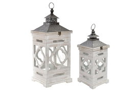 DKD Home Decor Farola Árabe Etnica Set de 2 Cristal Blanco 26 x 66 x 26 cm