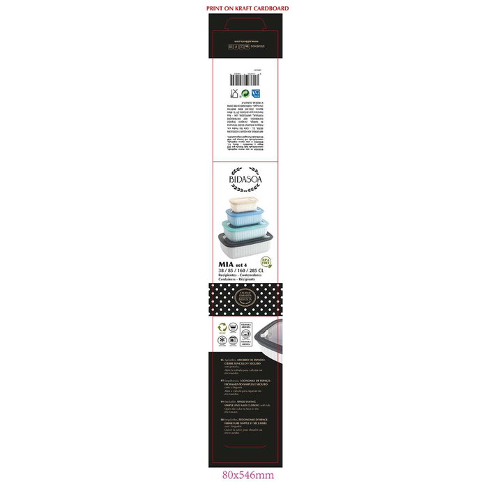 Set 4 Recipientes Plástico Mia Bidasoa 45 cL - 97 cL -170 cL - 300 cL