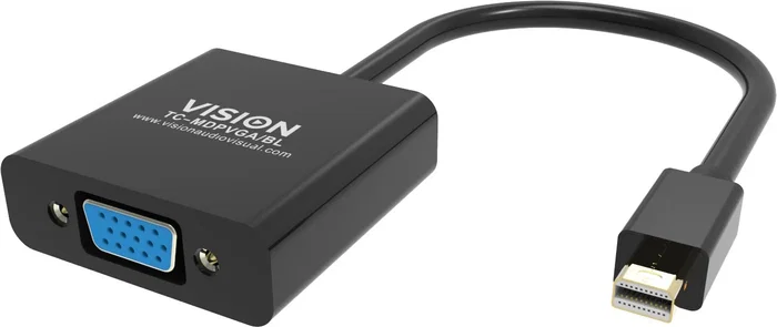 Vision TC-MDPVGA/BL Adaptador Mini DisplayPort a VGA, Resolución Máxima 1920x1080, Negro