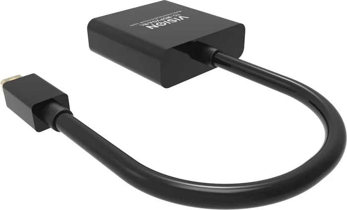 Vision TC-MDPVGA/BL Adaptador Mini DisplayPort a VGA, Resolución Máxima 1920x1080, Negro