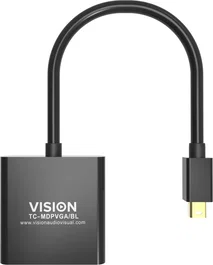 Vision TC-MDPVGA/BL Adaptador Mini DisplayPort a VGA, Resolución Máxima 1920x1080, Negro