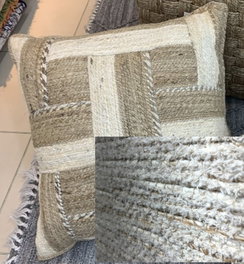 DKD Home Decor Set de 2 Cojines de Algodón y Yute Hechos a Mano, Natural