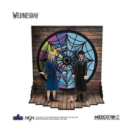Mezco Toyz Pack de 2 Figuras Wednesday - Wednesday & Enid (9.5 cm) con Brazos Intercambiables y Accesorios