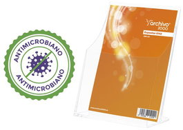 Portafolletos Sobremesa A.2000 Premium Antimicrobiano Sanitized A5 Vertical 1 Compartimento Premium Cristal