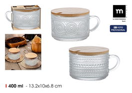 Inde Azucarero Vidrio Tapa Bambú 400ml 13.5x10.5x7cm La Mediterrane (24 Unidades)