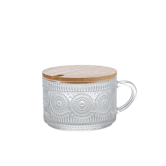Inde Azucarero Vidrio Tapa Bambú 400ml 13.5x10.5x7cm La Mediterrane (24 Unidades)