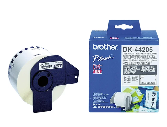 Brother DK-44205 Cinta Continua de Papel Térmico Removible Blanco 62mm x 30,48m