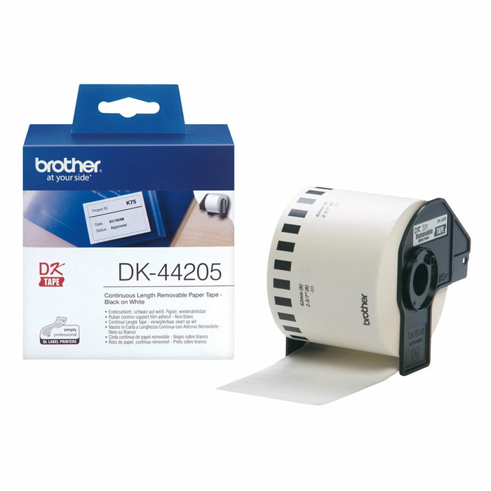 Brother DK-44205 Cinta Continua de Papel Térmico Removible Blanco 62mm x 30,48m