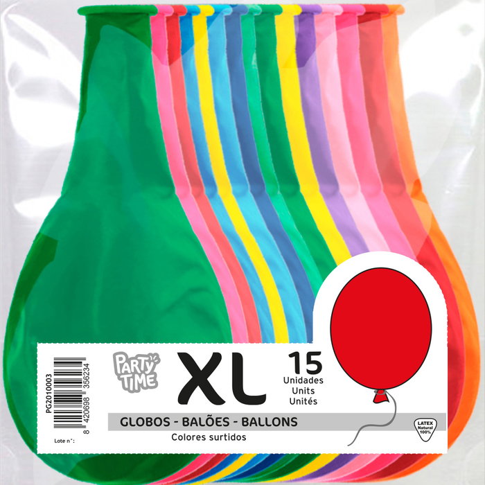 Party Time Globos de Látex XL Color Surtido, 15 Unidades 30,5 cm para Fiesta