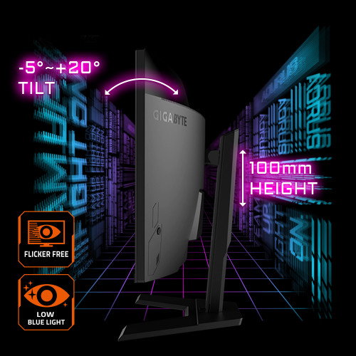 GIGABYTE GS34WQC 34" Monitor de juegos curvo WQHD - 3440 x 1440 (WQHD), 300Hz, 1ms, 250 cd/m², FreeSync Premium, preparado para HDR, HDMI 2.0, DisplayPort 1.4