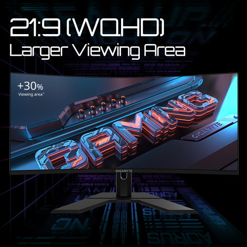 GIGABYTE GS34WQC 34" Monitor de juegos curvo WQHD - 3440 x 1440 (WQHD), 300Hz, 1ms, 250 cd/m², FreeSync Premium, preparado para HDR, HDMI 2.0, DisplayPort 1.4