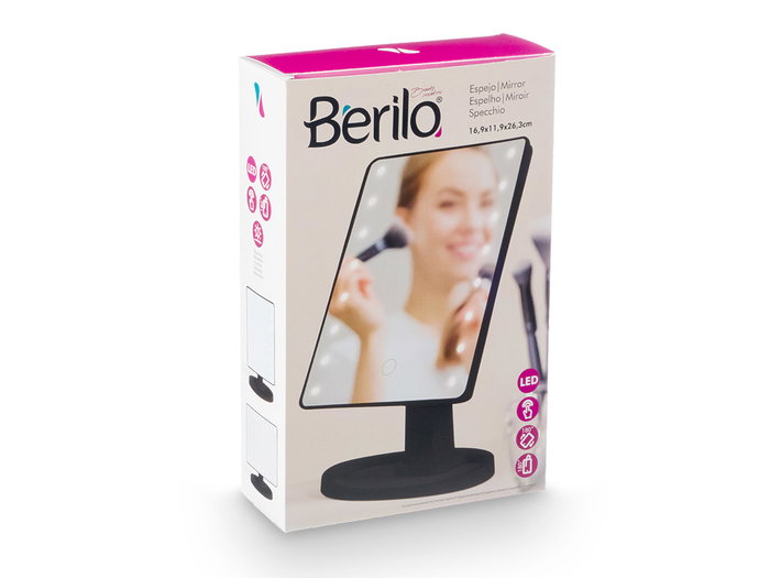 Berilo Espejo LED Rectangular Baño Negro 28x16.5x6.5 cm (Set de 12)
