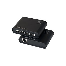 LogiLink Extensor USB 2.0 Cat.5 con Hub de 4 puertos, 50 m, negro