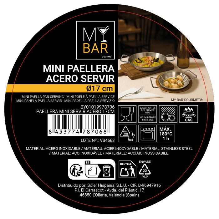 Inde Paellera Mini Servir Acero 17 cm (24 Unidades) My Bar