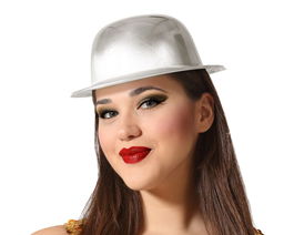 Bombín Plateado Adulto para Eventos de Gala, Disfraces, Actuaciones y Fiestas de Fin de Año