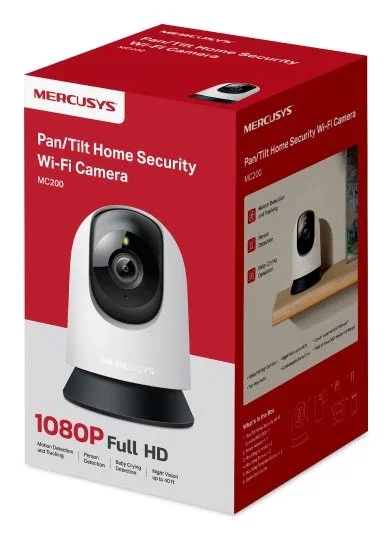 Mercusys MC200 Cámara de Vigilancia WiFi Interior 1080p Full HD con Visión Nocturna, Pan/Tilt, Formato Bombilla para Techo/Escritorio