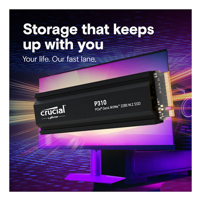 Crucial P310 SSD M.2 2280 4TB NVMe PCIe Gen4 con disipador - 7100 MB/s lectura, 6000 MB/s escritura - P310