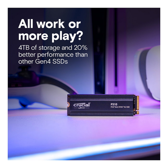 Crucial P310 SSD M.2 2280 4TB NVMe PCIe Gen4 con disipador - 7100 MB/s lectura, 6000 MB/s escritura - P310