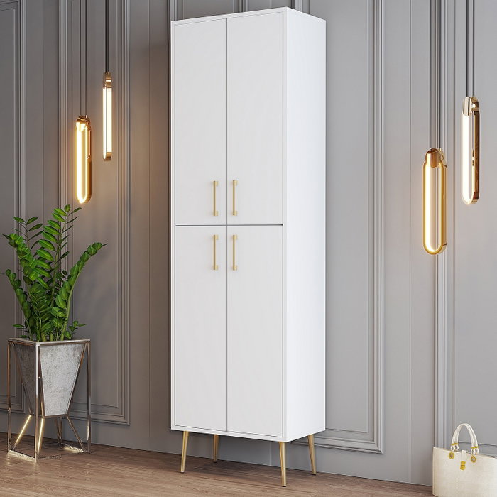 Hanah Home Berlin A Mueble Zapatero Blanco y Dorado 60x202x35 cm