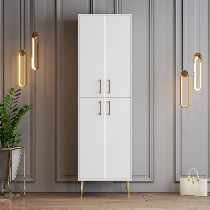 Hanah Home Berlin A Mueble Zapatero Blanco y Dorado 60x202x35 cm