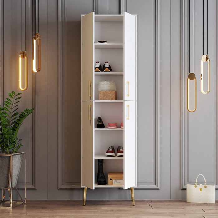 Hanah Home Berlin A Mueble Zapatero Blanco y Dorado 60x202x35 cm