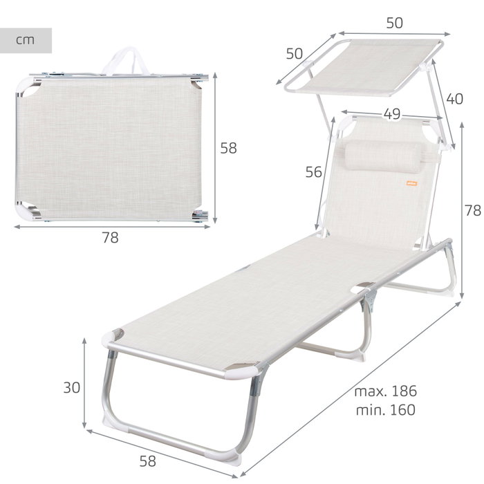 AKTIVE Tumbona Plegable de Aluminio con Textil y Parasol