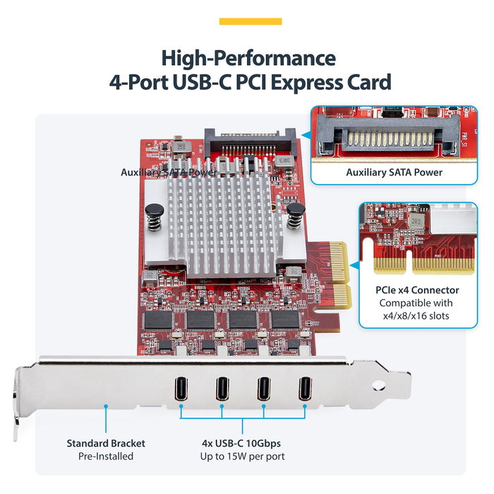 StarTech.com Tarjeta PCIe USB-C de 4 Puertos P10Q4C-USB-CARD 10Gbps
