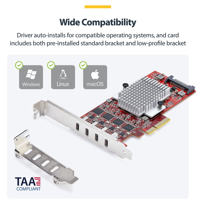 StarTech.com Tarjeta PCIe USB-C de 4 Puertos P10Q4C-USB-CARD 10Gbps