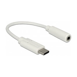 DeLOCK Adaptador de Audio USB Tipo-C a 3.5 mm Jack Hembra, Cable 14 cm, Conector USB Macho, Chapado en Oro, Blanco, Ref. 65913