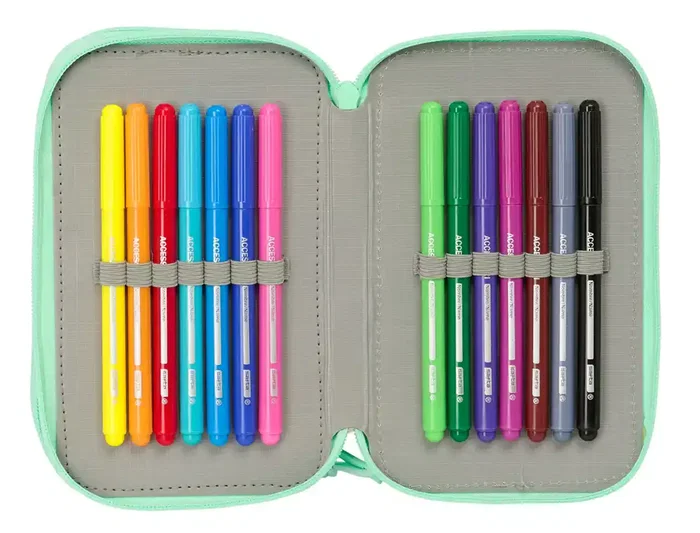 Plumier Triple Dora Verde 37 Piezas