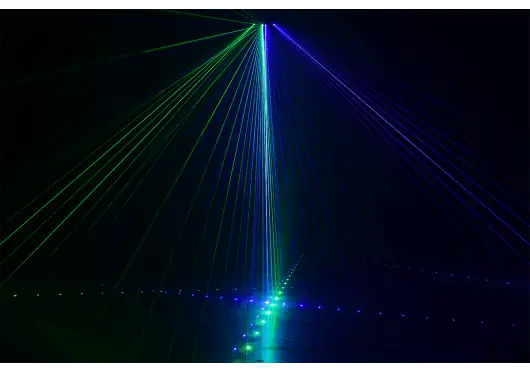 ALGAMLIGHT Haz de Luz X6 RGB DMX 4 LÁSERES 260mW Estroboscopio 8 Canales Sonido/Automático