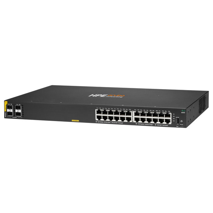 HPE Aruba Networking CX 6000 Switch 24 Puertos Gigabit PoE+ 370W Gestionado Capa 3 L3 4 Puertos SFP 1G Montaje Rack 1U