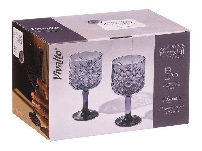 Vivalto Copa Troquelada 380 ml Vidrio Gris 9x17x9 cm Humo (Set de 24)
