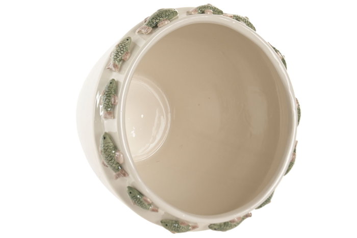 DKD Home Decor Jarrón de Cerámica con Peces, Crema y Verde