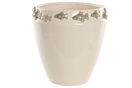 DKD Home Decor Jarrón de Cerámica con Peces, Crema y Verde