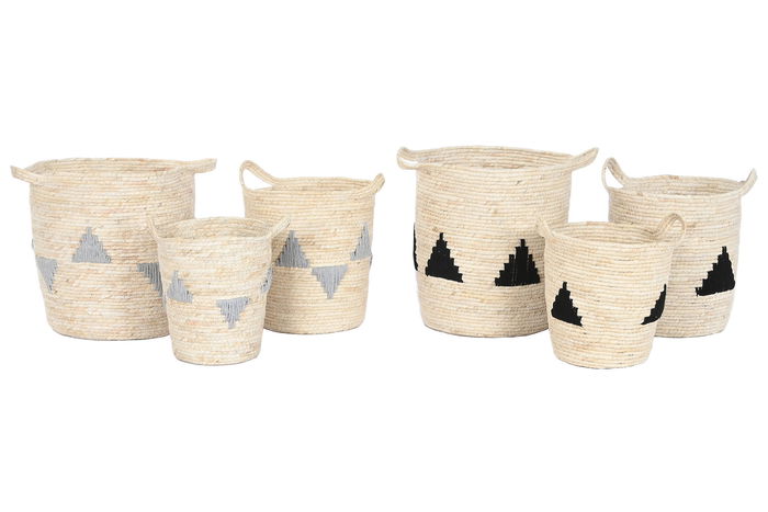 DKD Home Decor Cesta Boho Set de 3 (2 Unidades) Negro Gris Natural 33 x 40 x 33 cm