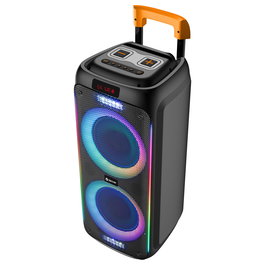 Denver TSP-456 Altavoz de Fiesta Inalámbrico Bluetooth 5.0, 60 W RMS, 8" con Iluminación LED, MicroSD, Mando a Distancia y Asa de Transporte - Negro