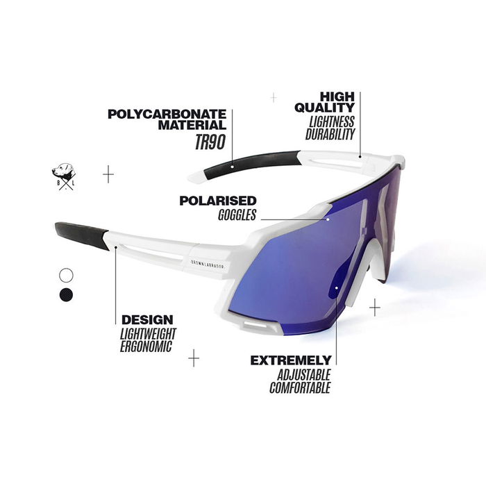 Brown Labrador Gafas de Sol FX RACE #blanco-azul para Adultos Unisex Running Ciclismo Policarbonato TR90