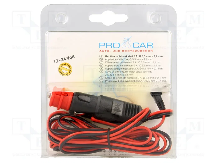 PRO CAR Alimentador de coche con enchufe DC 5,5/2,1, 2A, negro PRO CAR Alimentador de coche con enchufe DC 5,5/2,1, 2A, negro