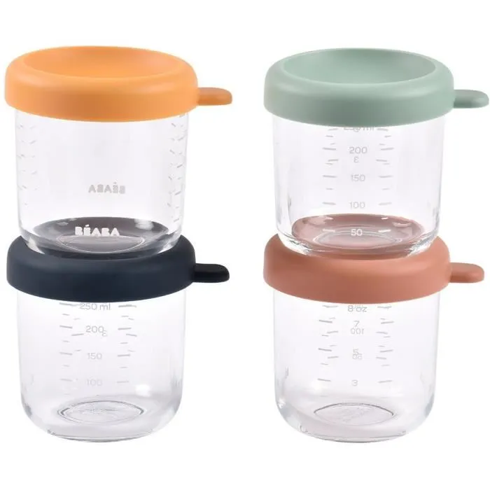 Beaba Set de 4 raciones de comida de cristal - Mezcla de colores Sunrise - 250 ml