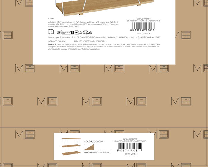 Inde Estanteria 3 Niveles Metal-Madera White 80x30x71.2 cm (2 Unidades)