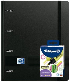 OXFORD Pack Europeanbinder L&G A4+ Negro con 4 Anillas y Recambio