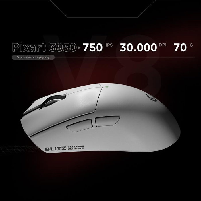 Rampage BLITZ ULTIMATE Ratón Inalámbrico Óptico 8K 30000DPI PAW3950 Blanco