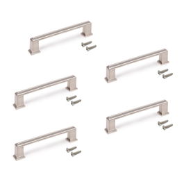 Emuca Lote de 5 tiradores para mueble Tanger, L147.5mm, intereje 128mm, Zamak, Níquel satinado