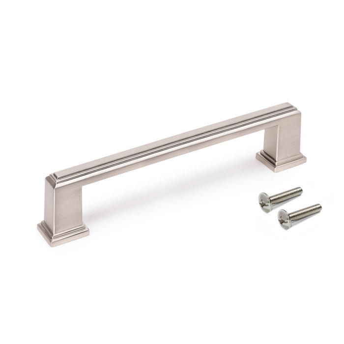 Emuca Lote de 5 tiradores para mueble Tanger, L147.5mm, intereje 128mm, Zamak, Níquel satinado Emuca Lote de 5 tiradores para mueble Tanger, L147.5mm, intereje 128mm, Zamak, Níquel satinado